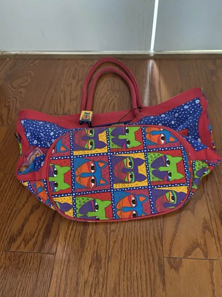 Laurel Burch сумка с короткими ручками Дамская сумка по всему кошки большой холст наплечная сумка - Изображение 3 из 4