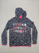 Under Armour Youth Large Black Pink White Dots ColdGear Hoodie Sweatshirt