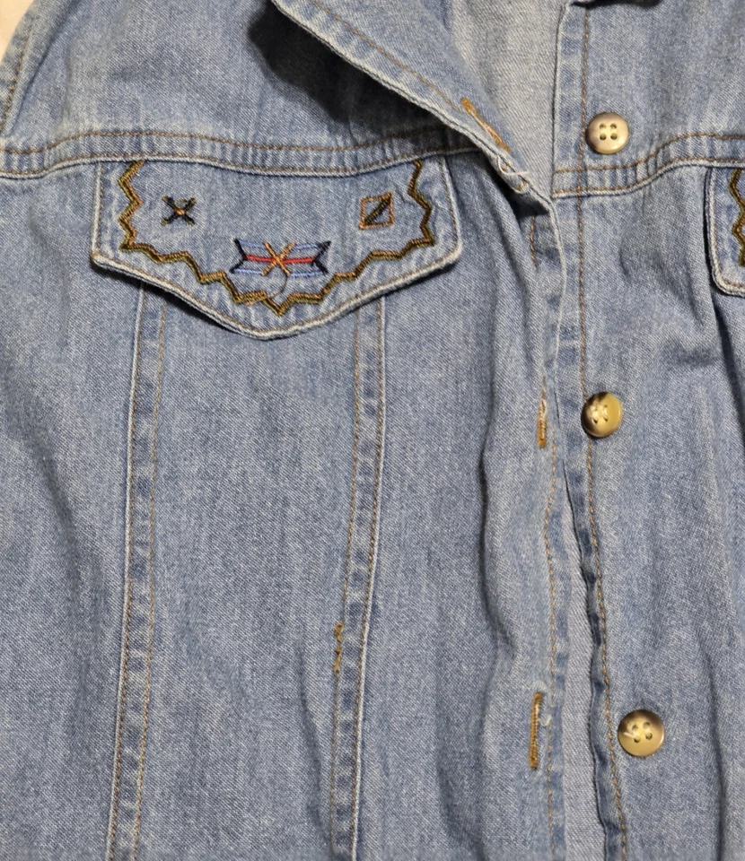  Chaleco Denim New Look Cuello Marrón Western Wear Bordado Abotonado XL De Colección Foto 3 de 4