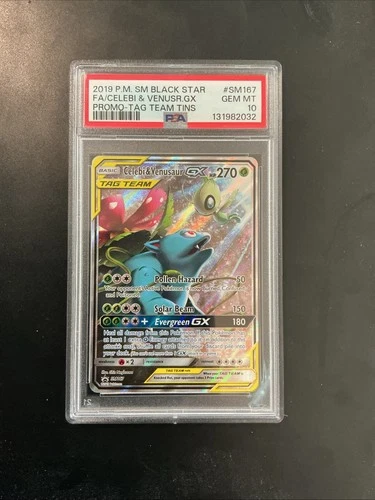 Pokemon Celebi & Venusaur GX Tag Team Tins Full Art Promo SM167 PSA 10