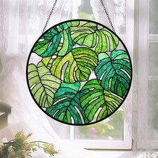 Monstera Glass Suncatcher Window Hanging, Green Plant Suncatcher, Window Hanging