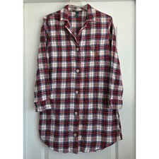 Ralph Lauren Flannel Tartan Plaid Cotton Nightgown Shirt Dress Red Sz M Lounge