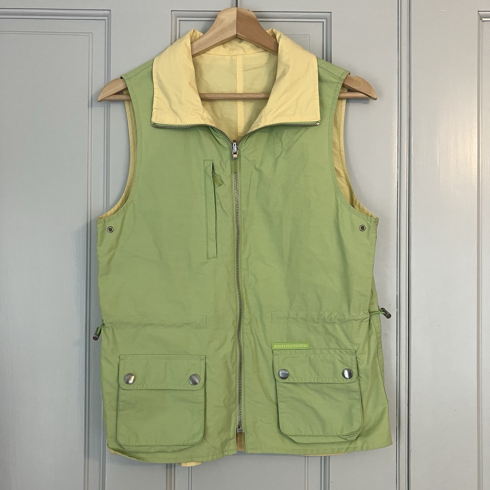 Vintage Ralph Lauren Reversible Zip Vest Women’s Small Green Yellow Preppy Golf