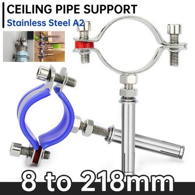 Rubber Lined Two Piece Pipe Clip / Pipe Clamp 304 Stainless Steel - 8mm to 208mm