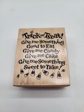 VTG 90s PSX Wood Mounted Rubber Stamp Halloween Trick or Treat Poem Fall Craft