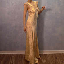 1930s 1940s Satin Apricot Bias Gown