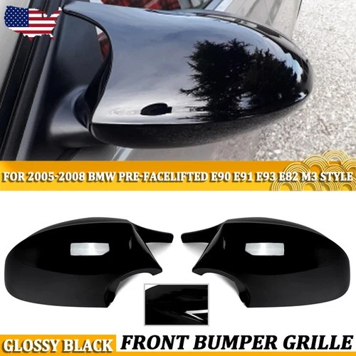 M3 Style Gloss Black Pre-LCI Side Mirror Cover Cap For BMW E82 E90 E91 2005-2008