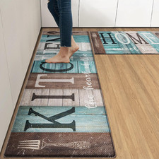 Anti-Fatigue Kitchen Rug Set of 2, Waterproof Non-Slip, Teal Brown |