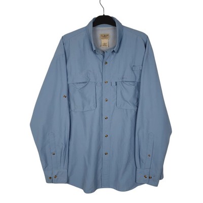 L.L.BEAN Blue Shirt Outdoors Hiking Long Sleeve Polyester & Nylon Mens XL