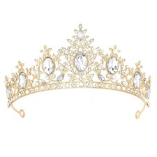 Crown for Women Princess Gold Tiara for Girls Shiny White Rhinestone Silver