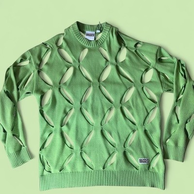 Ragged Pries Men's Green Knit Crew Neck Pullover Sweater Long Sleeve Size S