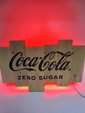 Coca-Cola Light Up LED Sign Wooden Rustic Home Bar Pub Man Cave Display