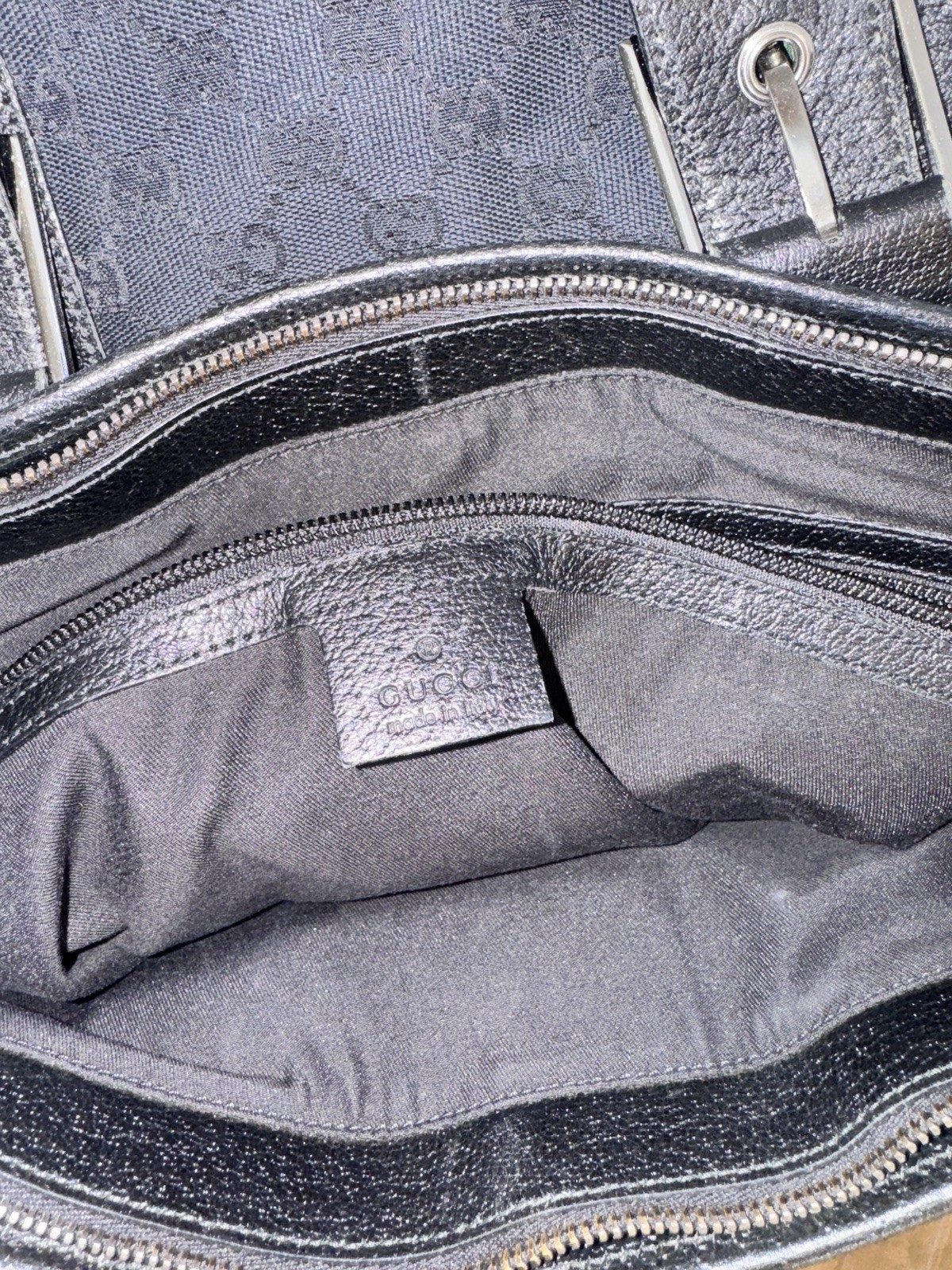 Gucci Black Monogram Tote with Red and Green Acce… - image 9