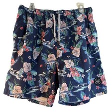 Ron Jon Surf Shop Mens Size XXL 2XL Blue Tropic Floral Lined Swim Trunks Shorts