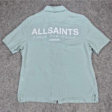 AllSaints Underground Shirt Mens Medium Blue Relaxed Fit Short Sleeve Button Up
