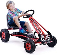 HOMGX Pedal Go Kart, Outdoor Kids Go Kart with Adjustable Bucket Seat, Rubber...