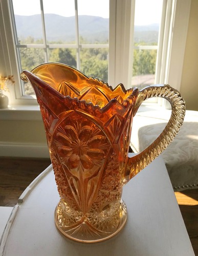 Vintage Imperial Carnival Glass 474 Pitcher Marigold Cosmo and Daisy 1910-1915 - Picture 17 of 20