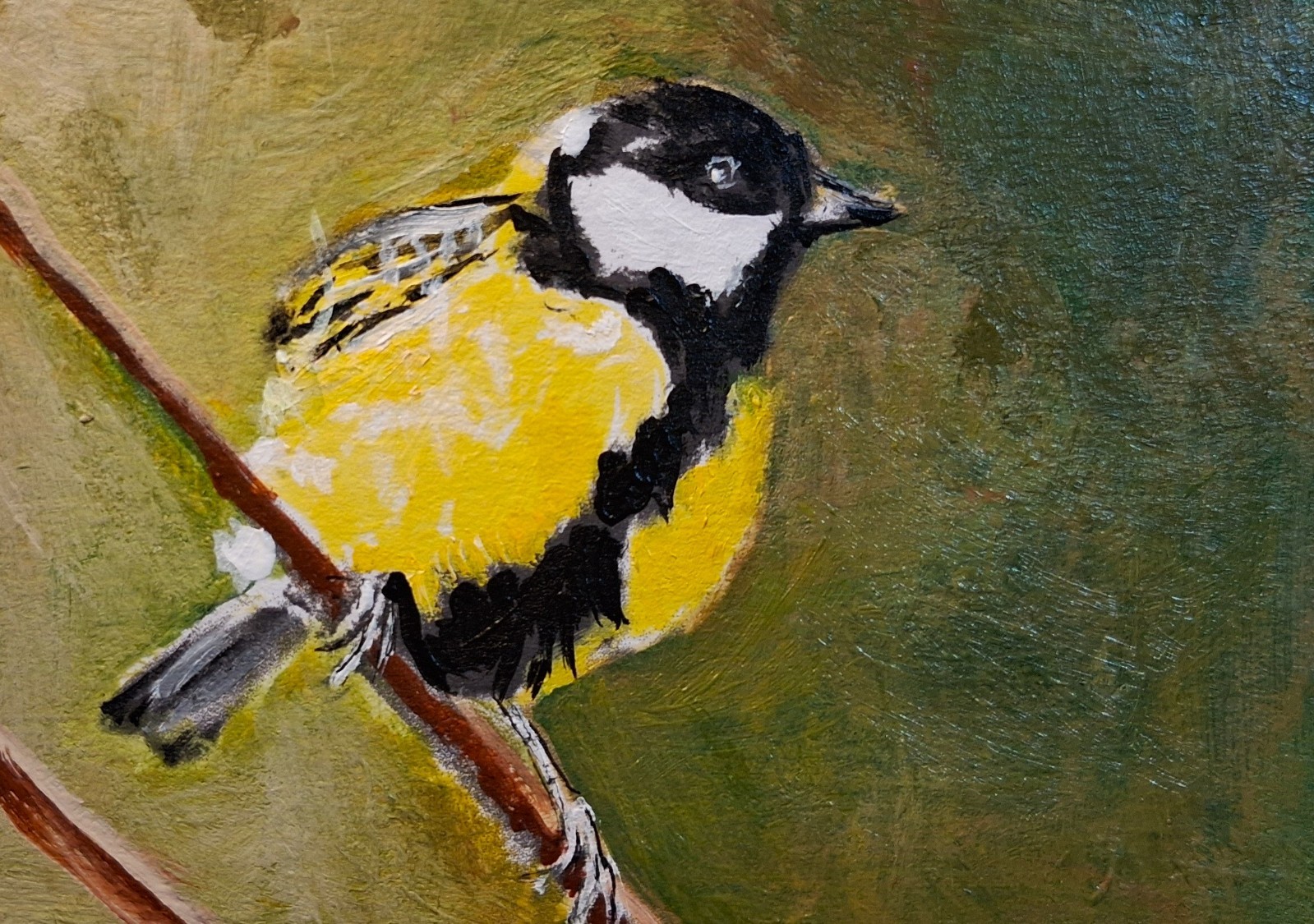 Handpainted Original  ACEO  Art Songbird of British Woodlands Yellow Black White