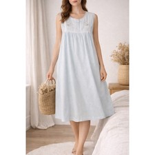 Vintage Barbizon Nightgown Blue Embroidered Cottagecore Prairie Midi NWT L