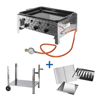 Gasbräter Gasgrill Gastrobräter Grill 3 Flammen + Untergestell + Grillrost-Set