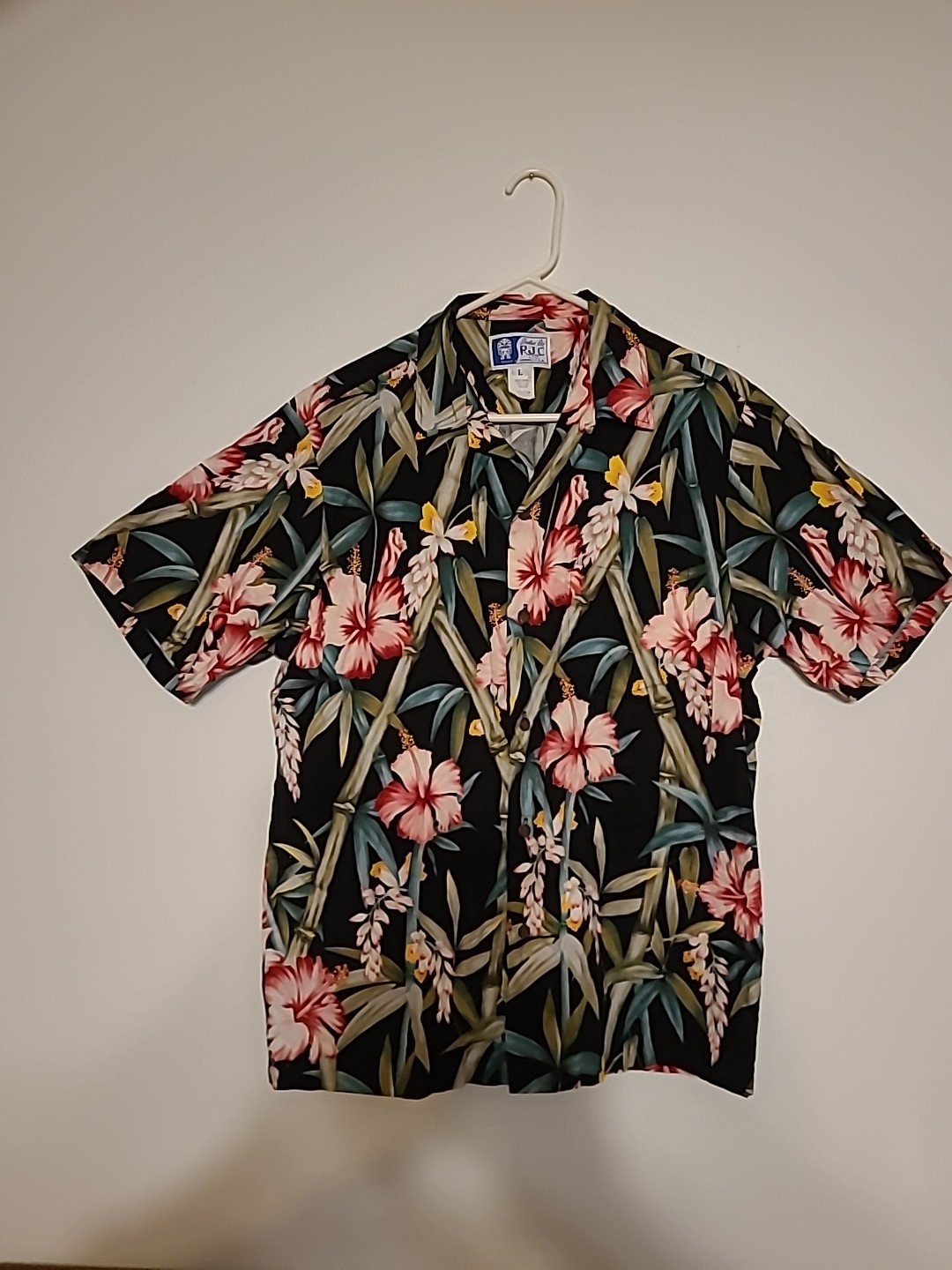 RJC Mens Hawaiian Floral Button Up Large Made In Hawaii