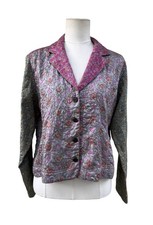 Chicos 100 Silk Jacket Size 1 M Embroidered Floral Quilted Art to Wear Vintage