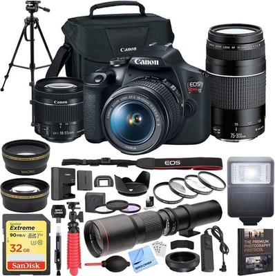 Canon EOS Rebel T7 DSLR Camera w/ 18-55mm IS II + 75-300mm III Dual Lens Pro Kit