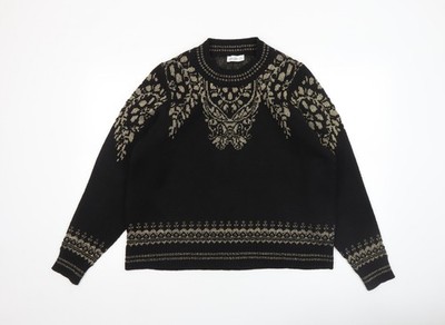 Gallery Damen Pullover Pulli schwarz gold Strick Rundhals Größe L