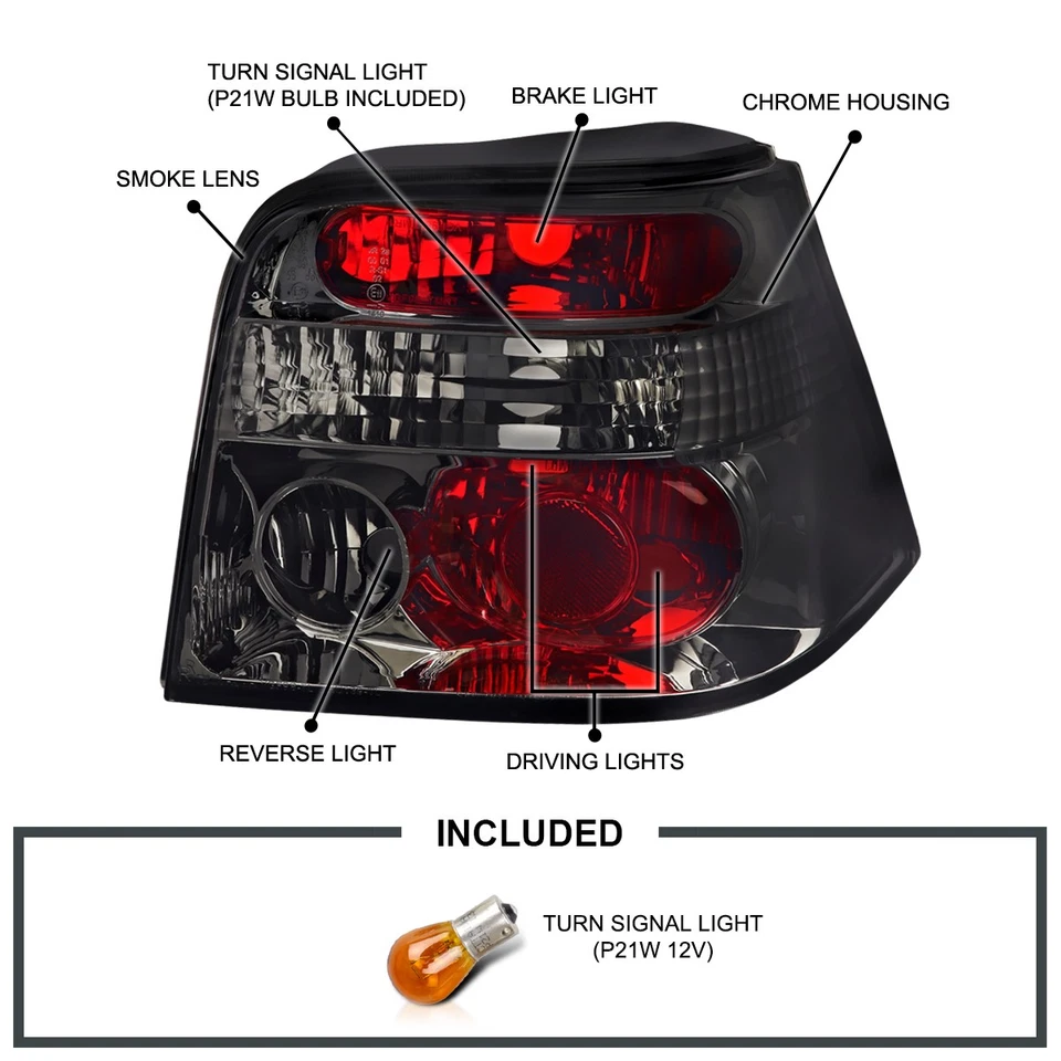 Smoke Fits 1999-2006 Volkswagen Golf IV MK4 Tail Lights Brake Lamps Left+Right - Imagem 3 de 4