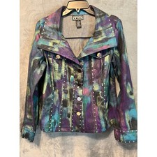Berek Colorful Studded Denim Jacket Abstract Art Wearable Statement M Y2K Boho