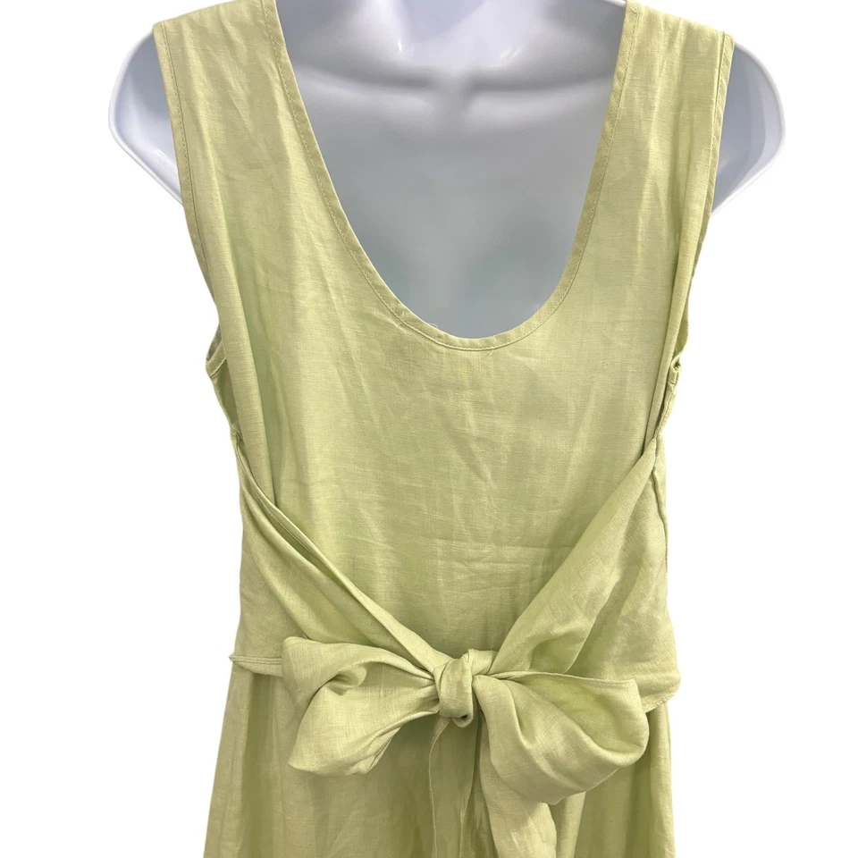 Maxi vestido para mujer Merona sin mangas 100 % lino atado verde claro S Y2K Foto 4 de 4