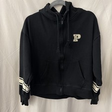 Victoria  s Secret PINK Hoodie Womens M Black Full Zip Logo Pocket