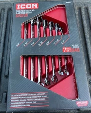 ICON WRAS-7Anti-Slip Grip Professional SAE Ratcheting Combination Wrench Set, 7-