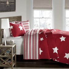 Star Quilt - Reversible 2 Piece Pattern Striped Bedding Set with Pillow Sham ...