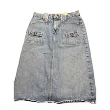 Gap Jeans Denim Jean Skirt Flap Pockets Back Slit Modest Knee Length Praire