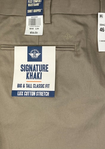 Men Size W46 L34 Pants Khaki Dockers Signature Khaki Big & Tall Classic Fit - Picture 2 of 8