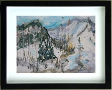 Gouache Mountain Landscape Signed Lise Driout Workshop Stamp