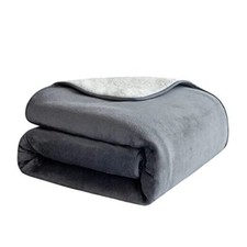 Waterproof Dog Blanket, 3-Layer Flannel and Sherpa Pet Throw, 60"x80" Grey