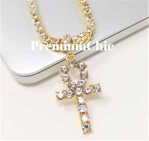 Authentic Iced ANKH Cross Pendant & Tennis Chain Mens Gold Plated CZ Hip Hop Necklace