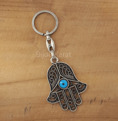 Nazar Evil Eye Fatimas Hand Fatima Schlüsselanhänger Anhänger Alt Silber Blue 