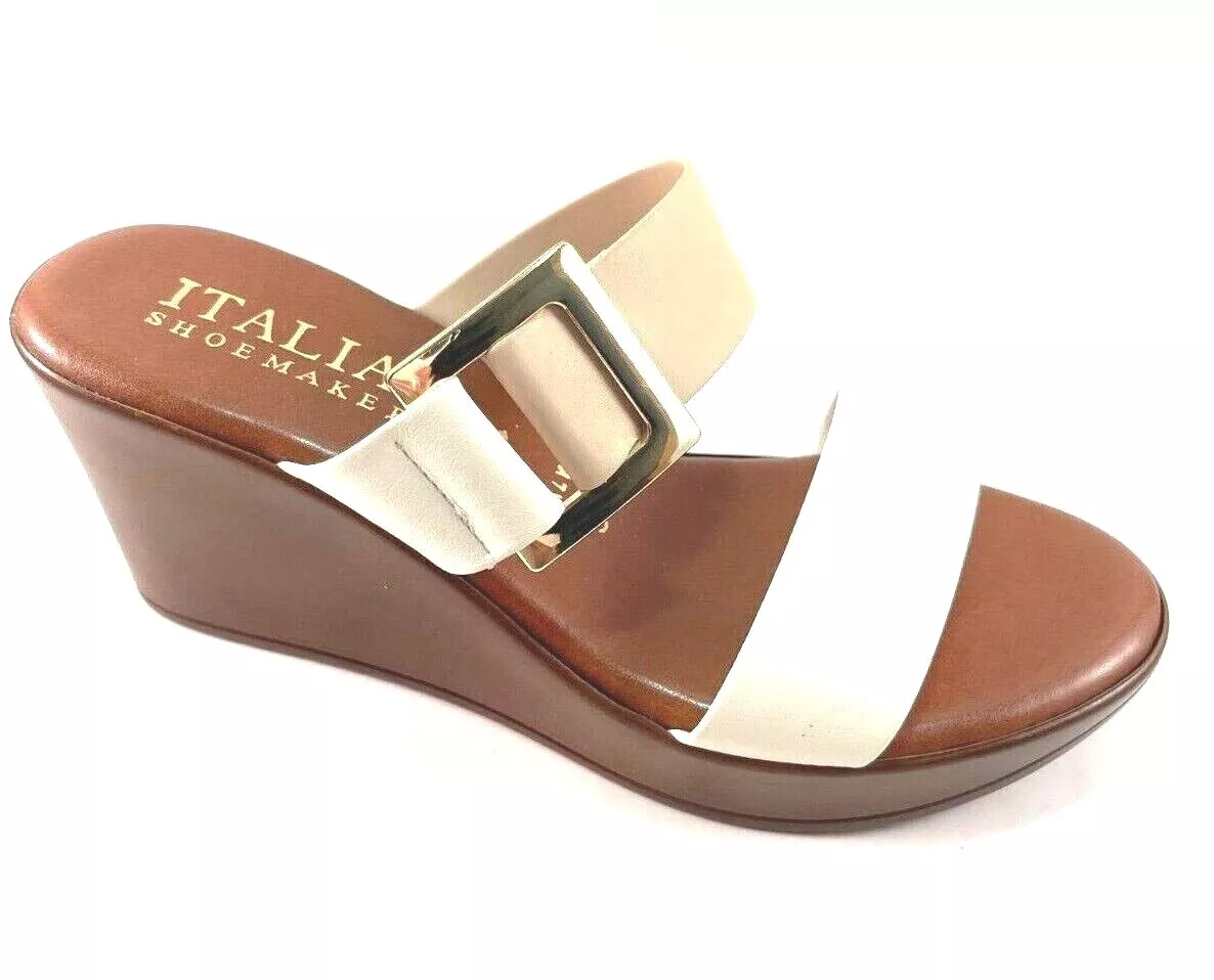 Italian Shoemakers Kath Nude Bone High Wedge Slip On Sandals eBay