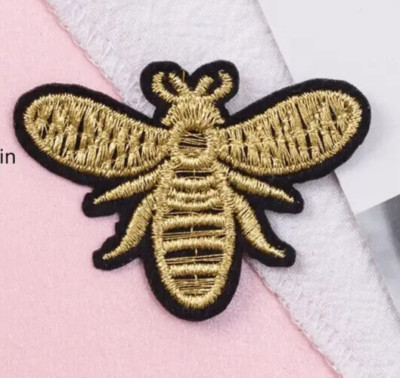 iron on patch Bee select color gold or silver 2 x 1 1/2''FREE SHIPPING