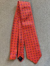 Holland & Sherry Burnt Orange w/ Striped Pattern Silk & Cotton Tie Made in USA