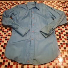 VTG 60's 70's OLEG CASSINI FRENCH CUFF Dress Shirt 15x34 MEDIUM Blue