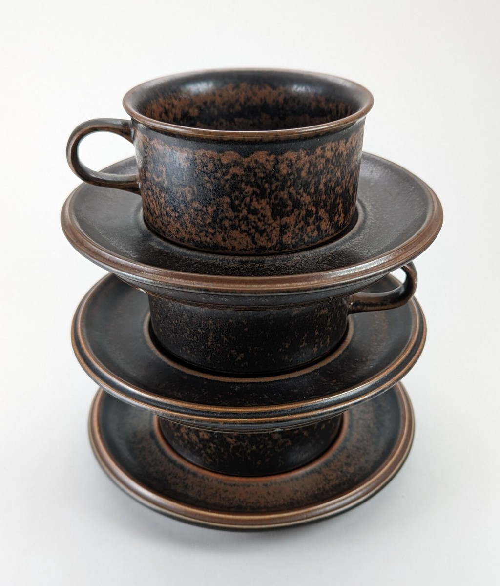 Arabia Ruska Ulla Procope - Set of 3 Tea Cups and Saucers Set