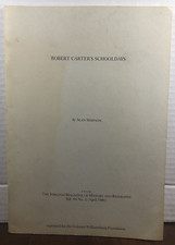 ROBERT CARTER'S SCHOOLDAYS by Alan Simpson 1986 Virginia Magazine of History