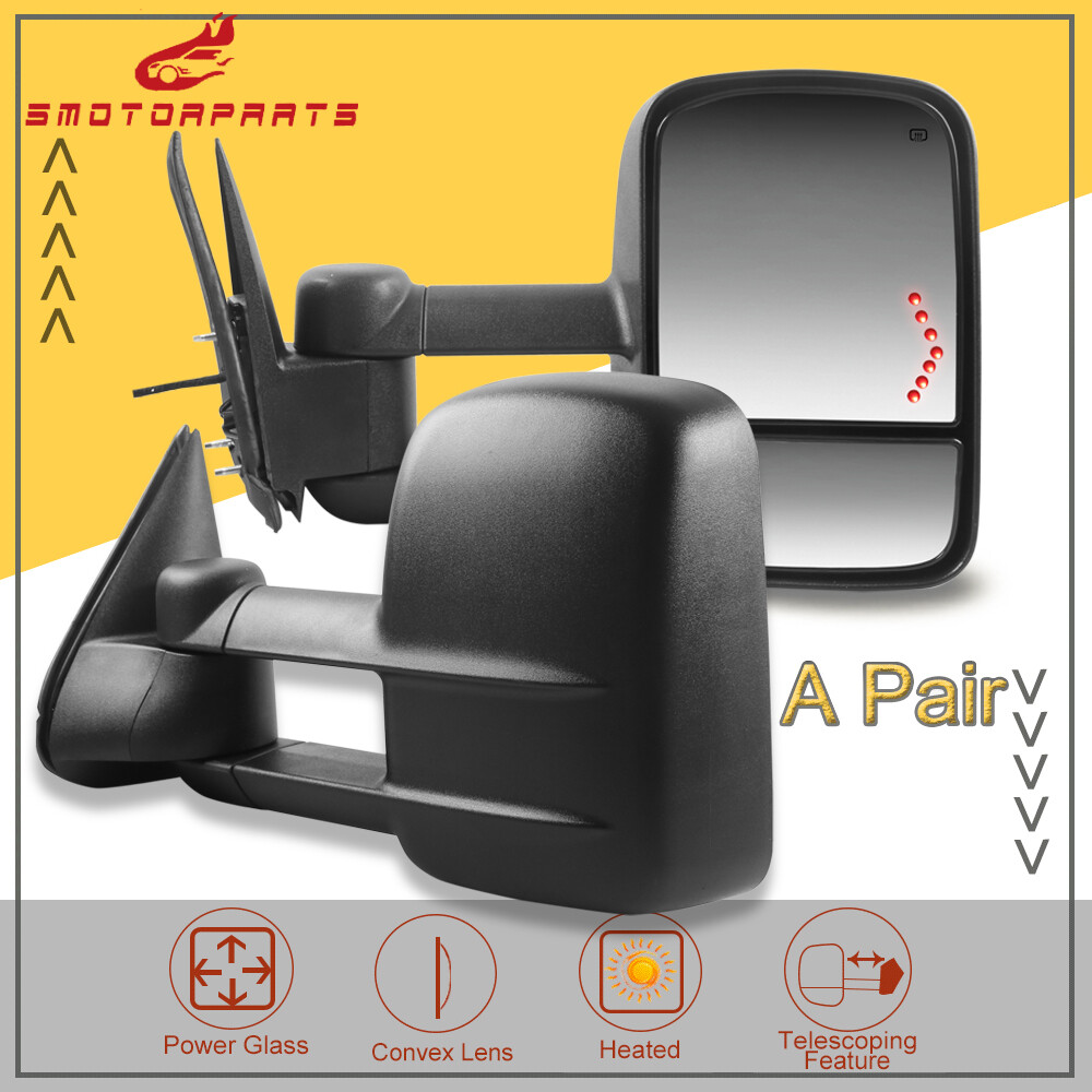 Pair Of Power Heated Tow Mirrors For 2003-2006 Chevy Silverado 1500/2500/3500HD - Black