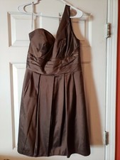 Davids Bridal One Shoulder Chiffon Dress, Bridesmaid, Brown, Size 8