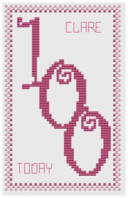 100th Birthday Pink Cross Stitch Card Kit or Pattern - by Florashell