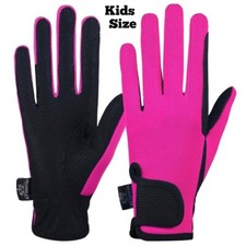 Childrens Equestrian Horse Riding Gloves Synthetic Leather Cotton Kids Pink 4way